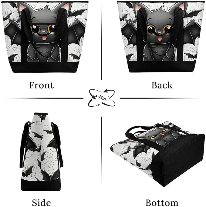 Insulated Shopping BagLarge Reusable Cooler Bags Cute Bat Printed Foldable Shopping BagTravel Waterproof Shoulder Bag