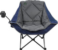 Northroad Oversized Foldable Camping Chair with Cell Phone HolderOutdoor Padded Lawn Chair w/Cup HolderCarry Bag for Beach Hiking and PicnicsHeavy-Duty 300-lbs Capacity Blue