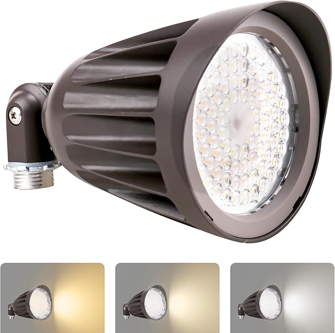 25W LED Bullet Spotlight Flood Light 3CCT Selectable 3000K/4000K/5000K 3500LM Commercial Outdoor Landscape Light with Knuckle Mount 0-10V Dimmable 120-277V UL Listed 80W MH Replacement