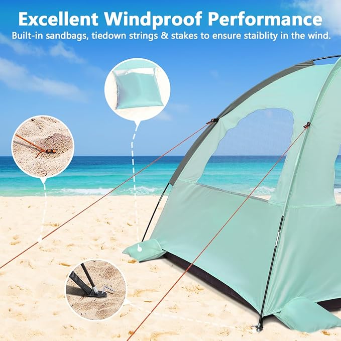 NXONE Beach Tent Sun Shelter with UPF 50+ UV Protection Lightweight Easy Setup Portable Beach Canopy for Family Large Space for Beach Camping &amp Outdoor 3/4/6 Person