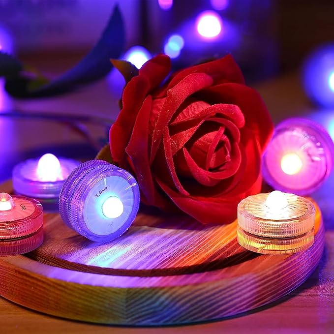 HL Submersible LED LightsRGB Small LED Light100 Hours Waterproof Flameless Led Lights Battery Powered for Wedding Home Vase Festival Party Decoration 24pcs(Built-in 48 Batteries)
