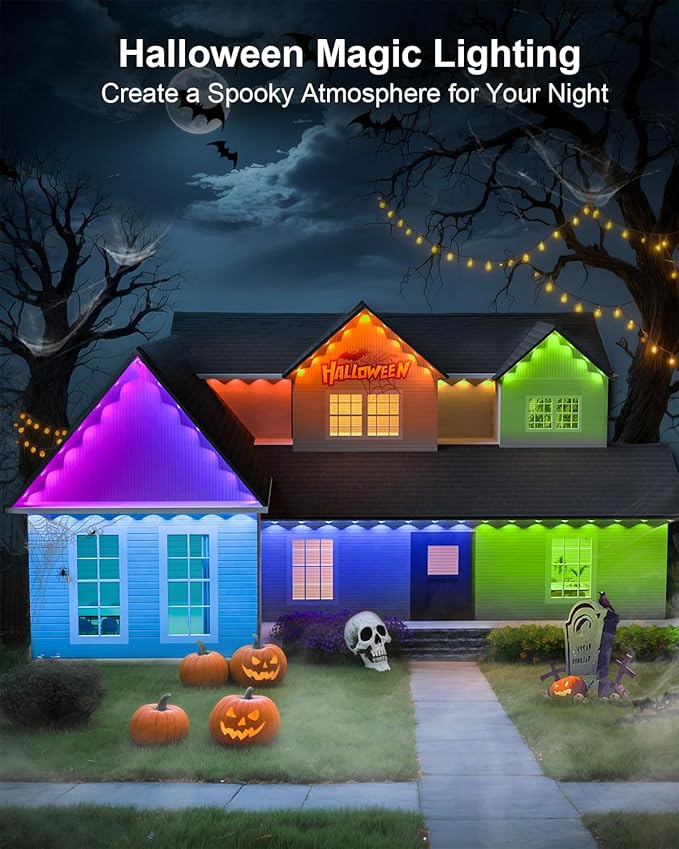 Permanent Outdoor Lights for House 50ft RGB Smart LED Eave Lights with APP &amp Remote Control IP67 Waterproof for Outdoor Decorations Including Halloween Christmas and Daily Lighting