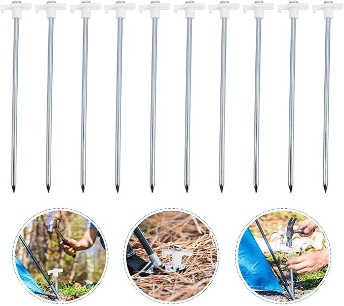 10pcs Lengthened Tent Stakes Ground Pegs White Heavy Duty Camping Tent Pegs for Outdoor Windproof Shelter Anchors