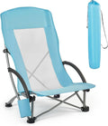 VEVOR Folding Beach Chair High Back Camping Chairs for Adults with Cup Pocket Mesh Back Carry Bag Portable Extra Wide Seat Chair 330 lbs Heavy Duty Support for Outdoor Camp Light Blue