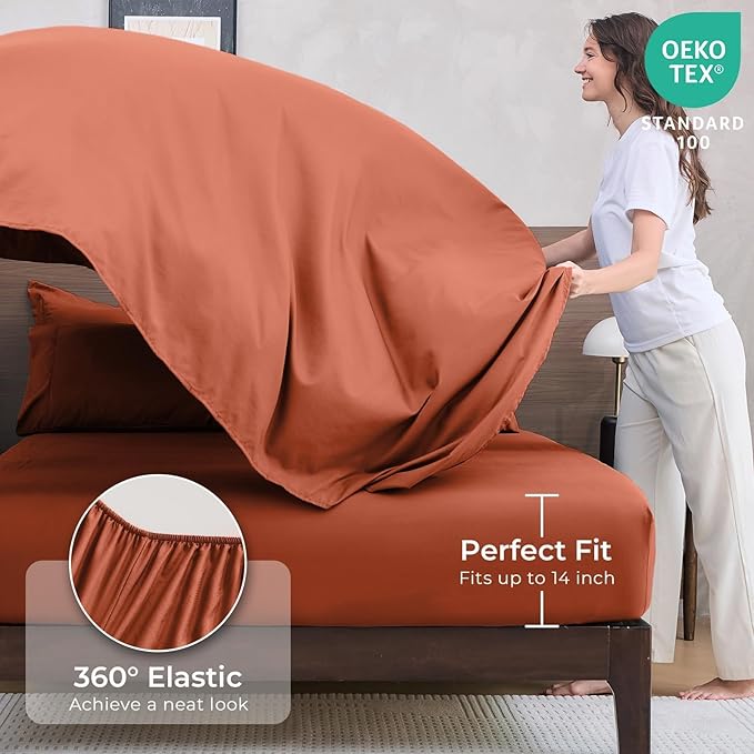 HEVUMYI Burnt Orange Twin-XL Comforter Set - 5-Piece All Season Bed in a Bag Twin-XL Ultra Soft Bedding Set with Comforter Flat Sheet Fitted Sheet Pillowcases Pillow Shams