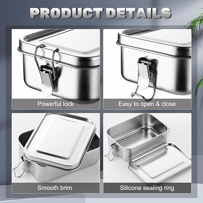 Umigy 8 Pcs Stainless Steel Food Containers 850ml Metal Bento Lunch Box Stainless Steel Food Storage Containers Lockable Clips to Leak Proof Reusable Dishwasher Snack Boxes for Work