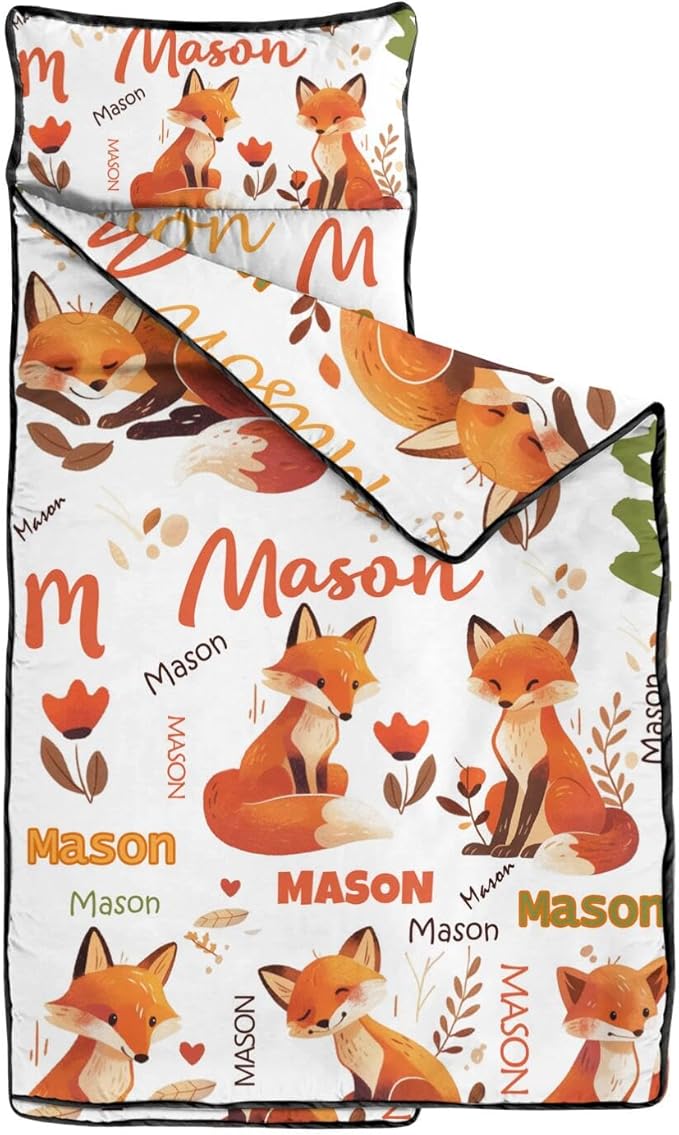 Personalized Toddler Nap Mat – Custom Name Sleeping Bag with Pillow &amp Blanket Roll-Up Nap Mats for Daycare