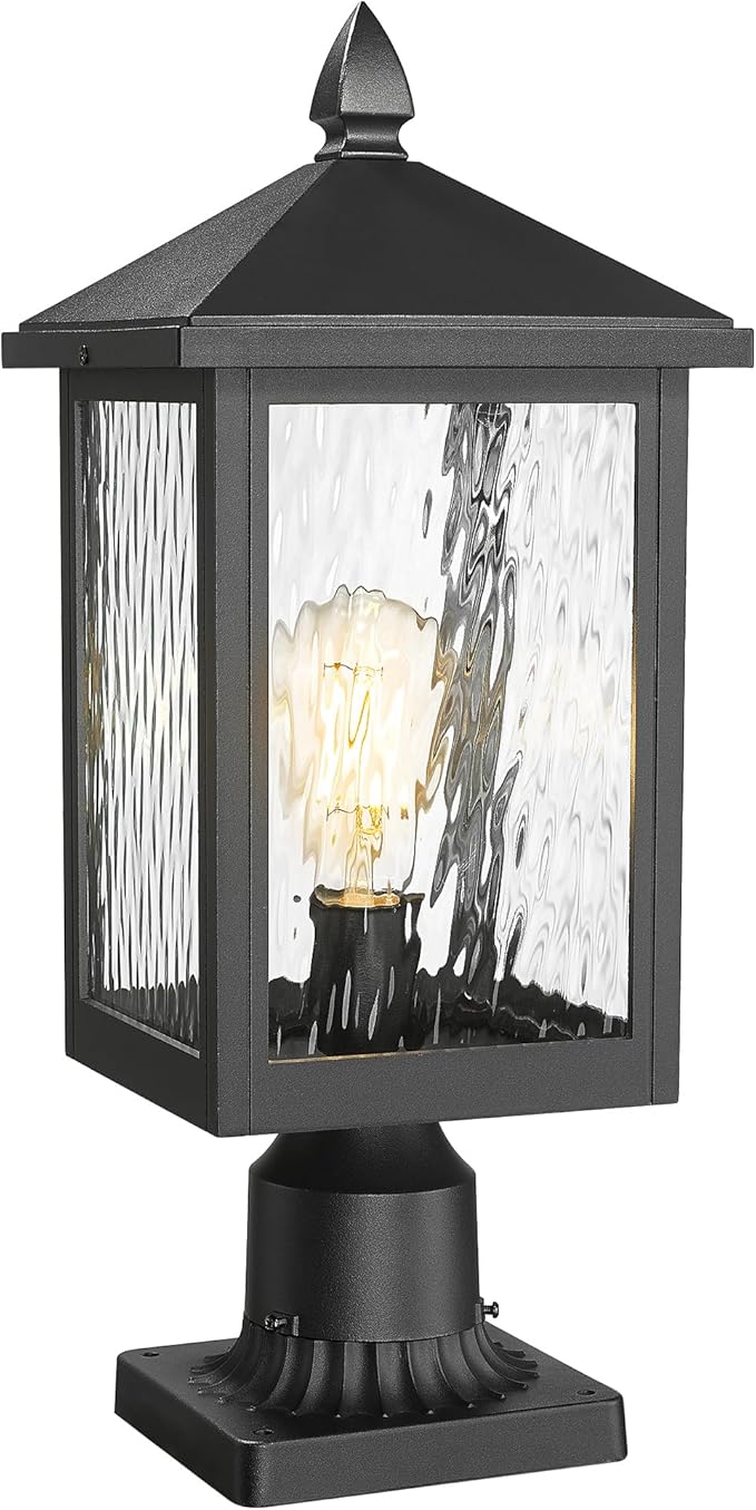 FEMILA Outdoor Post Lights 19 Aluminum Glass Lamp Posts Outdoor Lighting for Yard Pathway Entrance 4FYX103P-L BK SW
