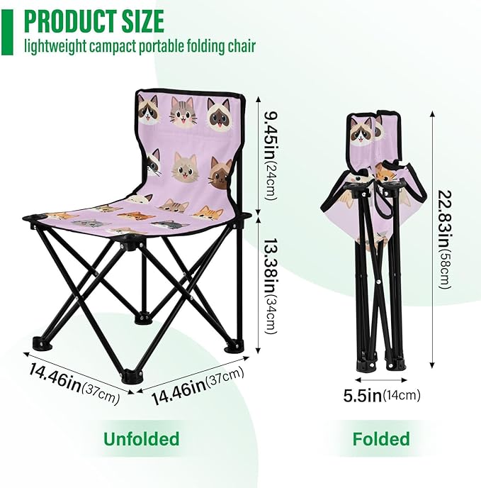 Portable Backpacking Camp Chair Cat Faces Foldable Chairs Carry Bag Included Outdoor for Indoor