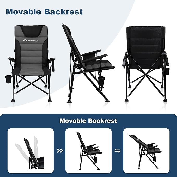 Supperella Movable Backrest Camping Chair for Adults with Cup Holder Folding Lawn Chairs for Outdoor Activities Sports Travel &amp Picnic