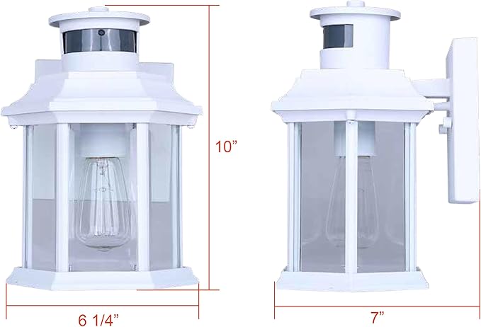 Harbor 1-Light Outdoor Wall Light 10-Inch White with Clear Glass Built-in Motion Sensor/Photocell Classic Durable Outdoor Lantern for Entryways Patios Porches