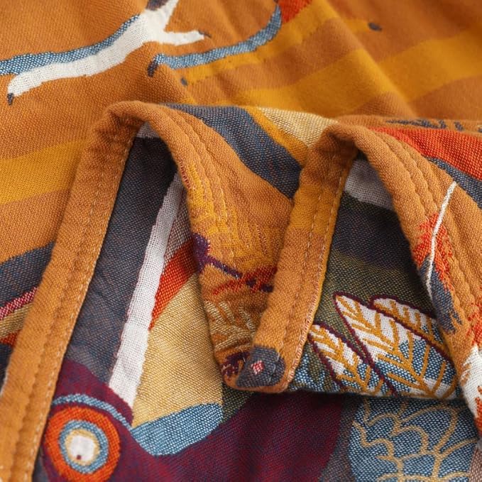 ITFRO Boho Throw Blanket 100% Cotton 4 Layer Muslin Blanket 80x92 Lightweight Breathable Rustic Bed Throw Floral Bird Farmhouse Decor for Sofa Couch (Bird 80x92)