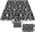 Gothic Skulls Damask Style Black White Waterproof Outdoor Picnic Blanket Sandproof Beach Mat for Camping Hiking Grass Travelling