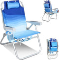 Tall Beach Chairs for Adults – 5-Position Reclining Backpack Chair with Large Insulated Cooler &amp Storage Pocket Aluminum Frame Portable for Travel &amp Outdoor Supports 300lbs Wave Blue