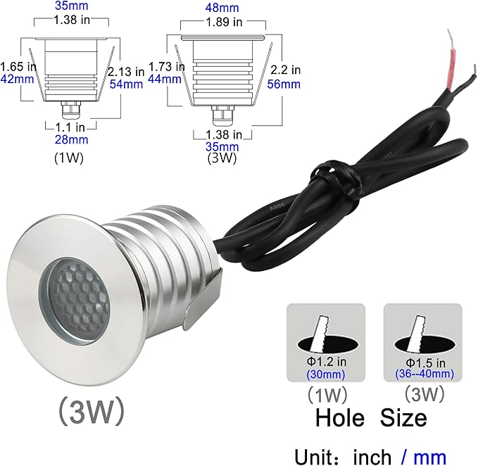 LED In-Ground Well Lights Anti-Glare3W 12V-24V DC IP67 Waterproof Recessed LampBuried Underground Outdoor Landscape LightingWarm White 3000K(3 Watt)