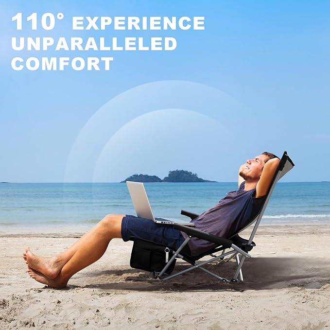 Portable Beach Chair for Adults with Cup Holder Hard Arm Folding Lawn Chairs for Outdoor Activities Camp Sports Beach Travel &amp Picnic Supports up to 400 lbs