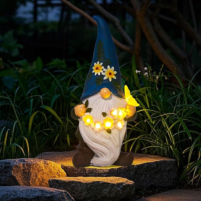 DKJOCKY Gnome Garden Decor Statue with Solar Light Lantern Funny Waterproof Resin Figurine Outdoor Decorations for Yard Patio Lawn Balcony Porch Birthday Gifts for Women Mom Grandma