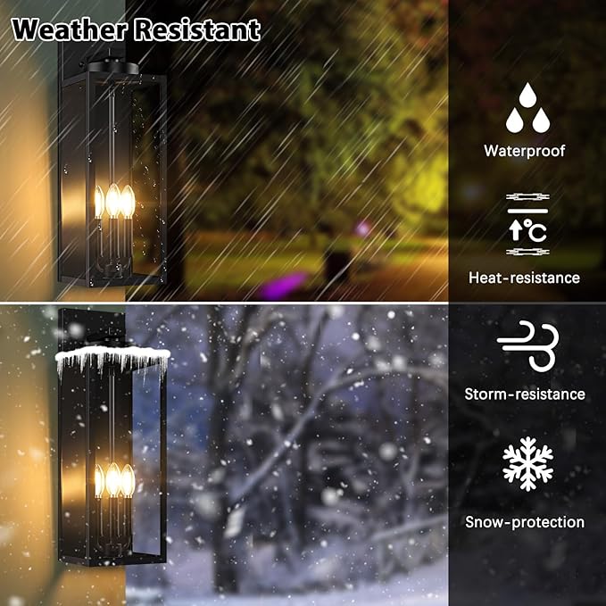 20in Large Outdoor Wall Light Fixtures Exterior Lighting Fixtures Porch Sconces Wall Mounted Waterproof Black Outdoor Wall Lanterns Lamps Outside Lights for House Patio Front Door Entryway 2-Pack
