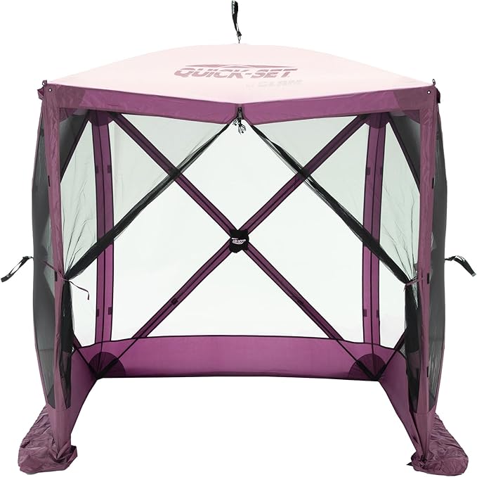 CLAM Pop-Up Screen Tent 6' x 6' Outdoor Camping Gazebo Portable 4-Sided Canopy with Ground Stakes &amp Carry Bag Traveler Plum