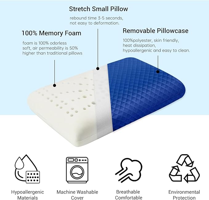 Camping Pillow Memory Foam Easy to Fold Camping Essentials Small Travel Pillows with Portable Bag Hiking Pillow for Backpacking Anti-Pilling Pillow Cover (Blue)