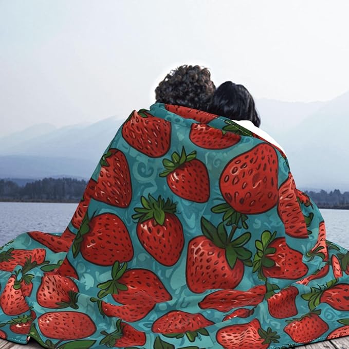 Strawberryies 50x40 Printed Soft Fleece Blanket for Sofa Bed and Camping - Cozy Blanket for Travel Picnics Nighttime Use
