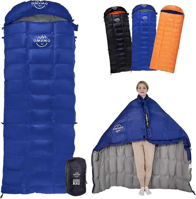 -10°F 0°F 10°F 15°F Down Sleeping Bag for Adults800/650 Fill PowerUltralight Wearable 4 Season Cold Weather Rectangle Sleeping Bag for Camping HikingCan be Used as a Down Blanket or Cloak