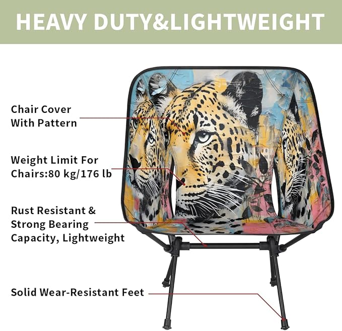 Cute Tiger Camping Chair Lightweight Portable Chairs for Adults Easy Installation Outdoor Foldable Camping Chair for Camping Fishing Hiking Picnic Beach