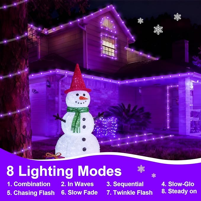 QITONG 2 Pack Purple Solar Rope Lights Each 33ft 100 LED String Lights 8 Modes Fairy Lights in Clear Thin Tube Outdoor