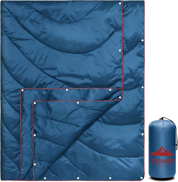 zzlamb Camping Blanket for Cold WeatherOutdoor Puffy Blanket Portable Down AlternativeWindproof Warm Cloak with SnapsCozy Quilt Backpacking Picnic RV Travel Plane Car Hammock Beach Climbing