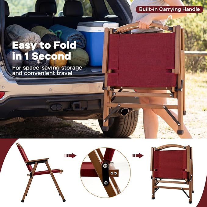 Giantex Folding Camping Chair Lightweight Outdoor Beach Chair with Breathable Fabric &amp Solid Bamboo Frame Portable Low Back Lawn Chair Supports 330 LBS for Patio Picnic Hiking Fishing Hunting