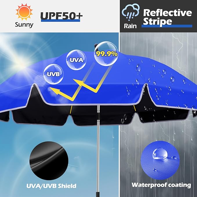 48.8 inch Large Beach Umbrella with Clamp Sun Shade for Beach Chair 360°Adjustable UV Protection Golf Umbrella with Clip for Outdoor Stroller Wheelchair Camping Chair