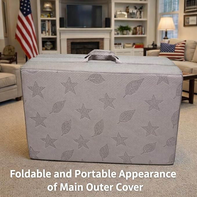 Tri Fold Mattress Twin Size with 2 Washable Removable Covers 75×38×6 Folding Memory Foam Floor Mattress Portable Guest Bed with Non-Slip Bottom for Camping Travel &amp Guest Room