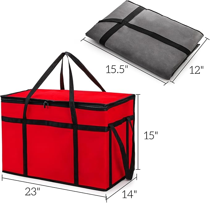 AVLA 3 Pack Insulated Food Delivery Bag 77L XXX-Large Reusable Grocery Tote Insulation Bag Collapsible Commercial Food Warmer Cooler Bags with Strong Handle Zipper for Catering Shopping Travel