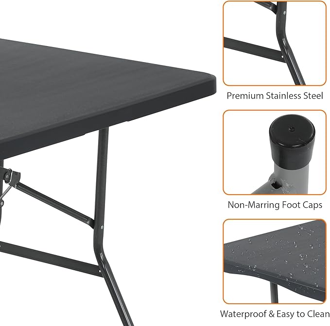 6 Ft White Folding Table Portable Table Camping Table Outdoor Collapsible Dinner Table Outdoor Tables for Patio Yard Wedding Party Cocktail Display