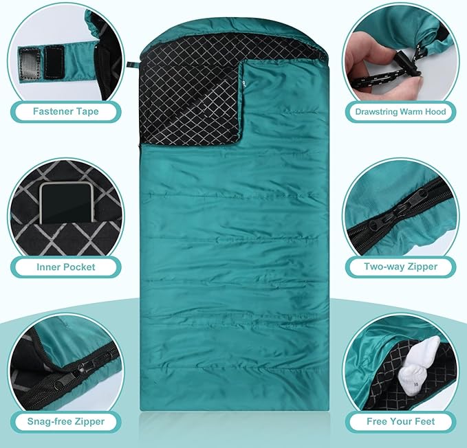 AGEMORE Cotton Flannel Sleeping Bag for Adults Lightweight XXL Cotton Sleeping Bag for Camping Backpacking or Hiking Water Resistant 3-4 Season Sleeping bag for Warm &amp Cool Weather