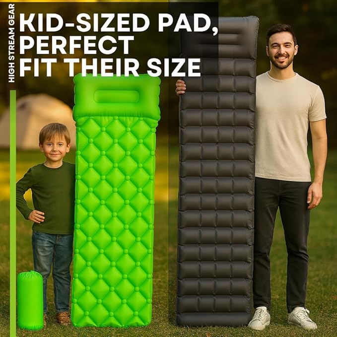 Kids Sleeping Pad for Camping and Sleepovers with Pillow Inflatable Camping Mattress for Backpacking &amp Travel Thick Toddler Cot Mat Fast Inflating Camping Sleeping Pads for Kids