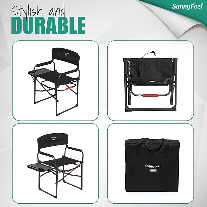 SUNNYFEEL Camping Directors Chair Heavy DutyOversized Portable Folding Chair with Side Table Pocket for Beach FishingTripPicnicLawnConcert Outdoor Foldable Camp Chairs