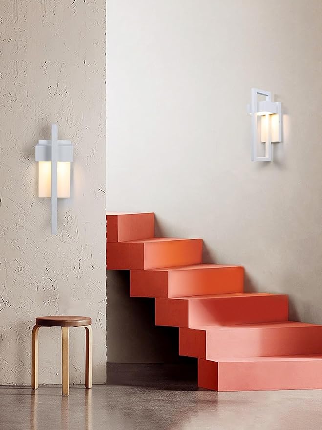 LamQee Outdoor Wall Lights Modern Exterior Lighting Fixtures 3000K Integrated LED Outdoor Wall Sconce Lighting Matte White Outside Wall Mount Lights for House Front Door Porch Garage Patio 1 Pack