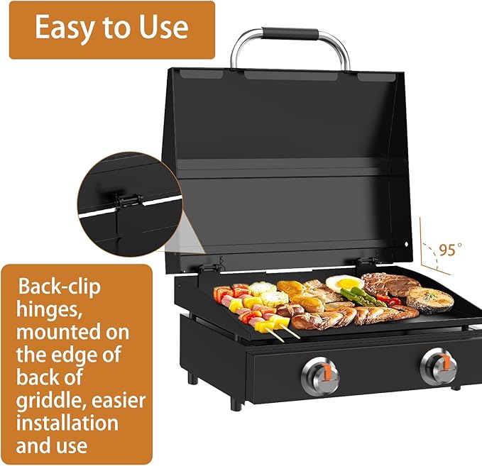 Universal Hinged Lid with Handle for Blackstone and Other Brand 22 Inch Griddles 5011 Griddle Hard Cover Hood for Blackstone 22 Inch Griddle 1666 2203 2304 and Other 22in Tabletop Griddles