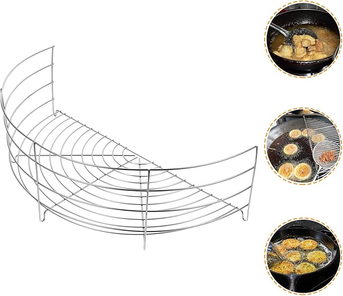 Stainless Steel Semi-half Oil Drain Rack 40cm Frying Pan Shelf Heat-resistant Kitchen Gadget for Oil Dripping and Frying Use