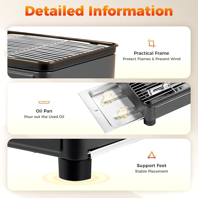 Gas Grill Butane Grill Stove Portable Camping Grill Gas Stove Free Standing BBQ Grill Portable Butane w/Grilling Net Carry Case for Camping Traveling Outdoor Cooking Black