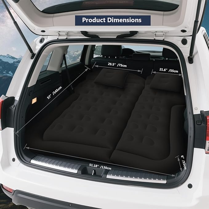 SUV Air Mattress for Camping Air Mattress for Car Compatible with SUV Camping Bed with Pump Inflatable Sleeping Pad for Car Backseat Truck Travel Bed for Road Trip (Black)
