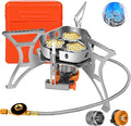 6800W Camping Backpacking Stove Outdoor Portable Burner Cooking Stove with Fuel Canister Adapter Piezo Ignition Carry Case Foldable Windproof Camping Gas Stove for Picnic Hiking