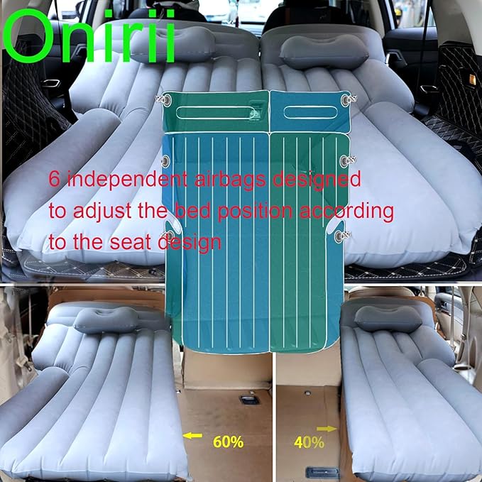 Inflatable SUV Air MattressThickened Flocking Car Travel Camping Bed with 2 Pillows &amp Air PumpPortable Car Sleeping Mattress for SUV Trunk and Rear