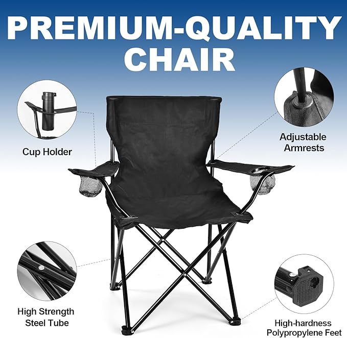 2 Pack Lightweight Camping Chairs for Adults &amp Teens 250LBS Capacity Foldable Portable Chairs with Carry Bag Compact Design for Camping Beach Picnics and Outdoor Events