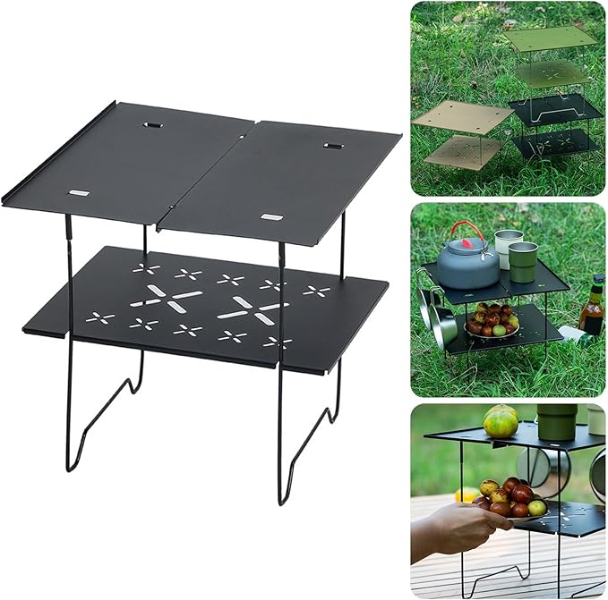 PURPLELILY Double Layer Aluminum Table Camping Picnics Table Portable Table Camping Desk Beach Table Double Folding Camping Table