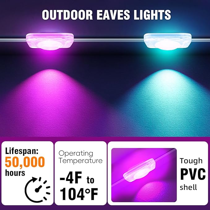 Permanent Outdoor Lights Outdoor Lights100ft with 60 RGBIC LED Lights for Daily and Accent Lighting APP/Remote Control Outdoor Decor Modes IP67 Waterproof White