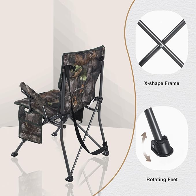 REDCAMP Oversized Hunting Chairs for Blinds with Thickened Cotton Portable Folding Camo Padded Camping Chairs for Adults Hunting Seats with Hard Arms for Outside Outdoor Camouflage