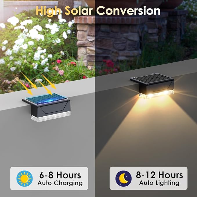 Solar Fence Lights Outdoor - 3000/4000/6000K 3 Mode IP65 Waterproof Fence Lights Solar Powered Dusk to Dawn Solar Light for Outside Backyard/Step/Patio/Deck/Stair Railings and Wall (12 pack)