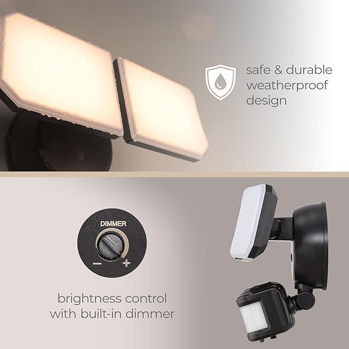 Guardian Flood and Security Wall Light with 2 Lights 2250 Lumens 20 Watts and Programmable Motion and Photo Sensor in Black